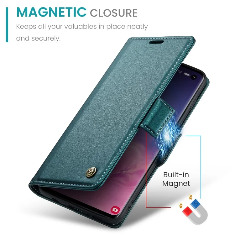 CASEME 023 Series для Samsung Galaxy S10 PU Кожаный чехол с RFID-блокировкой Бумажник Подставка Чехол для телефона - Зеленый
