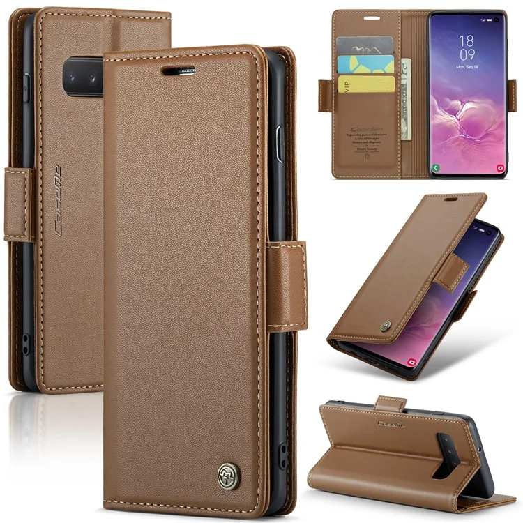For Samsung Galaxy S10 Leather Case CASEME 023 RFID Blocking 3 Card Slot Mobile Cover - Brown