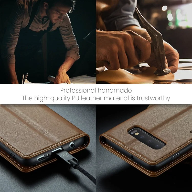 For Samsung Galaxy S10 Leather Case CASEME 023 RFID Blocking 3 Card Slot Mobile Cover - Brown
