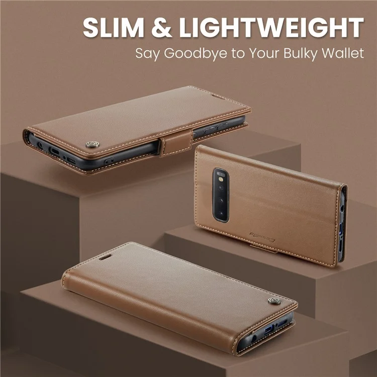 For Samsung Galaxy S10 Leather Case CASEME 023 RFID Blocking 3 Card Slot Mobile Cover - Brown