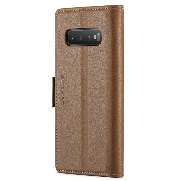 For Samsung Galaxy S10 Leather Case CASEME 023 RFID Blocking 3 Card Slot Mobile Cover - Brown