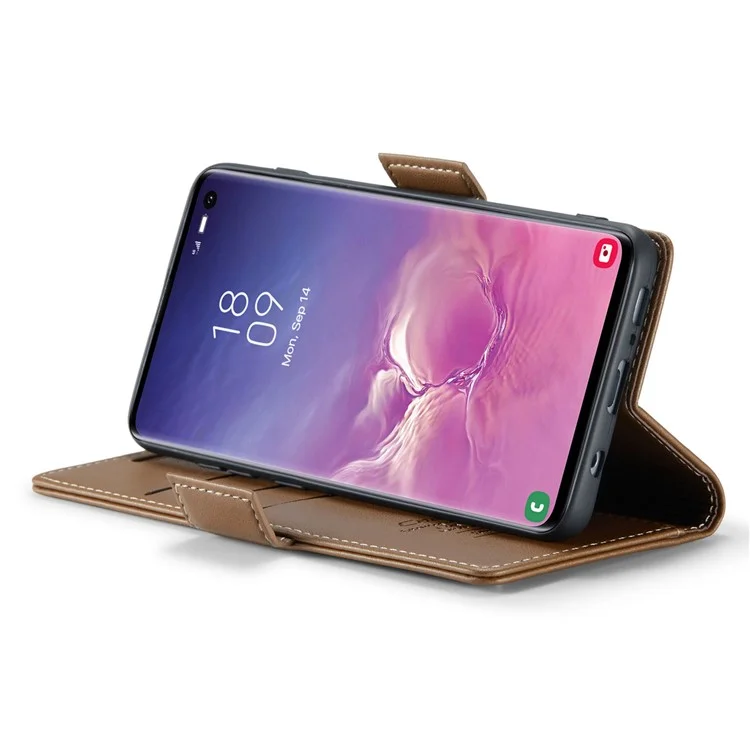 For Samsung Galaxy S10 Leather Case CASEME 023 RFID Blocking 3 Card Slot Mobile Cover - Brown