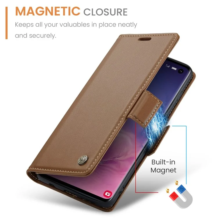 For Samsung Galaxy S10 Leather Case CASEME 023 RFID Blocking 3 Card Slot Mobile Cover - Brown