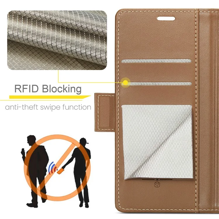 For Samsung Galaxy S10 Leather Case CASEME 023 RFID Blocking 3 Card Slot Mobile Cover - Brown