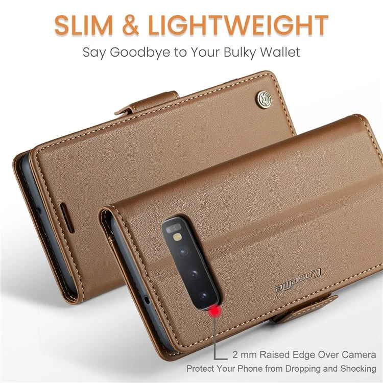 For Samsung Galaxy S10 Leather Case CASEME 023 RFID Blocking 3 Card Slot Mobile Cover - Brown