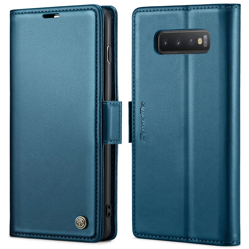 For Samsung Galaxy S10 Leather Case CASEME 023 RFID Blocking 3 Card Slot Mobile Cover - Blue