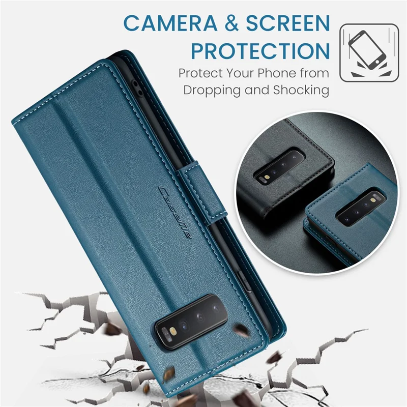 For Samsung Galaxy S10 Leather Case CASEME 023 RFID Blocking 3 Card Slot Mobile Cover - Blue