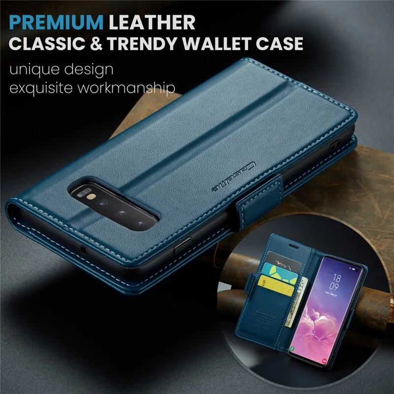 For Samsung Galaxy S10 Leather Case CASEME 023 RFID Blocking 3 Card Slot Mobile Cover - Blue