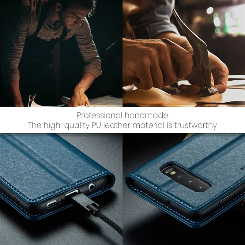 For Samsung Galaxy S10 Leather Case CASEME 023 RFID Blocking 3 Card Slot Mobile Cover - Blue