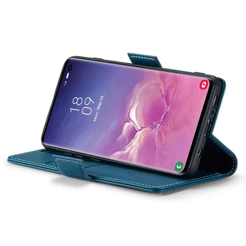 For Samsung Galaxy S10 Leather Case CASEME 023 RFID Blocking 3 Card Slot Mobile Cover - Blue