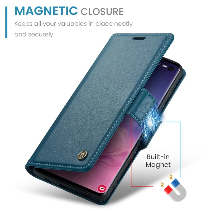 For Samsung Galaxy S10 Leather Case CASEME 023 RFID Blocking 3 Card Slot Mobile Cover - Blue