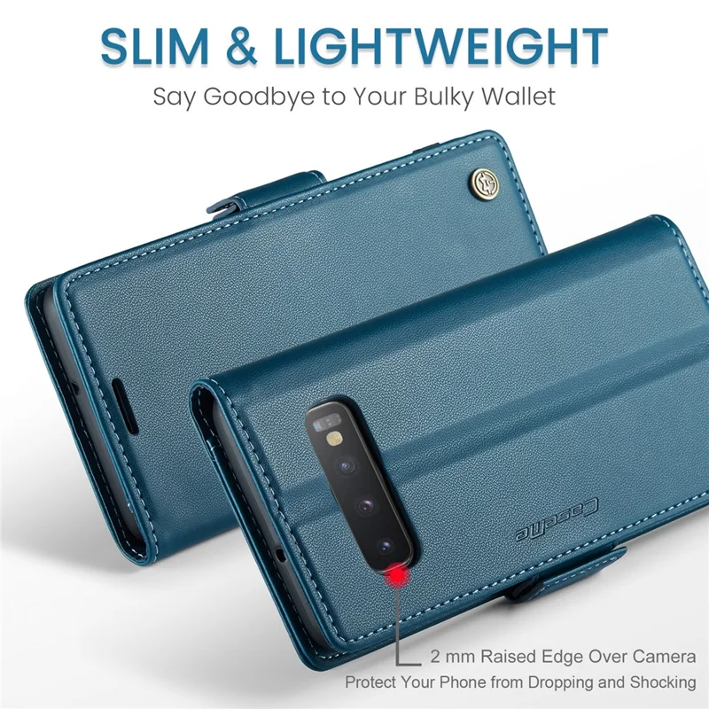 For Samsung Galaxy S10 Leather Case CASEME 023 RFID Blocking 3 Card Slot Mobile Cover - Blue