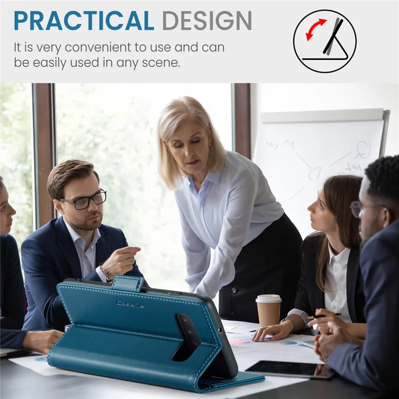 For Samsung Galaxy S10 Leather Case CASEME 023 RFID Blocking 3 Card Slot Mobile Cover - Blue