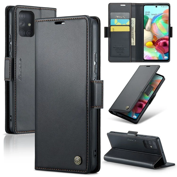 For Samsung Galaxy A71 4G SM-A715 Leather Case CASEME 023 RFID Blocking 3 Card Slot Mobile Cover - Black
