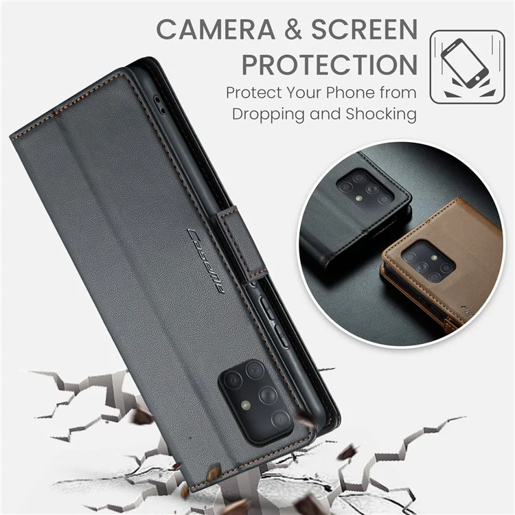 For Samsung Galaxy A71 4G SM-A715 Leather Case CASEME 023 RFID Blocking 3 Card Slot Mobile Cover - Black