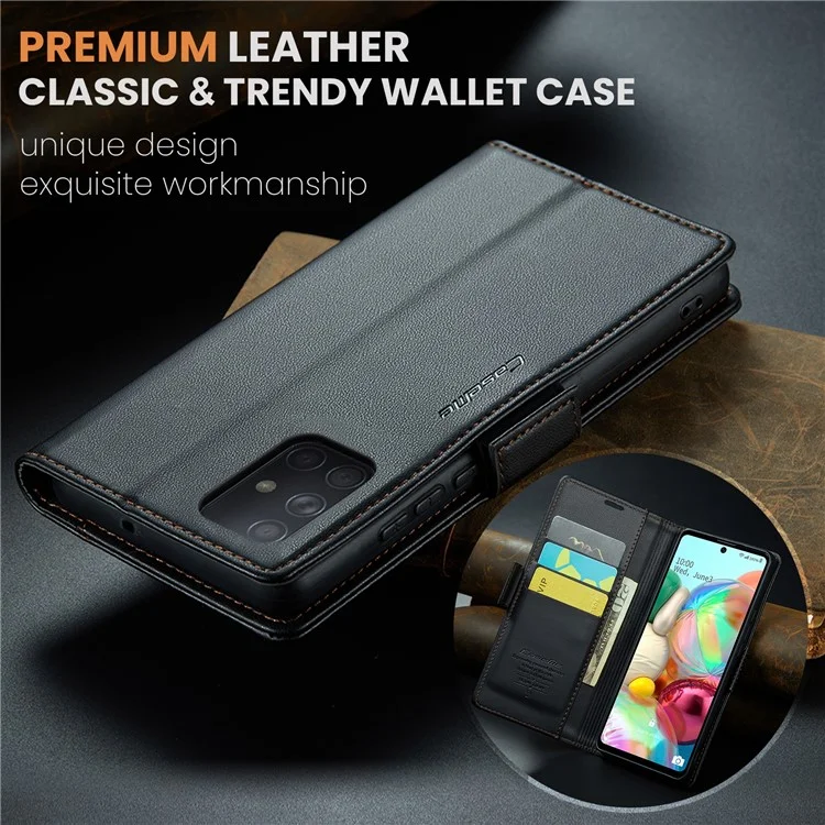 For Samsung Galaxy A71 4G SM-A715 Leather Case CASEME 023 RFID Blocking 3 Card Slot Mobile Cover - Black