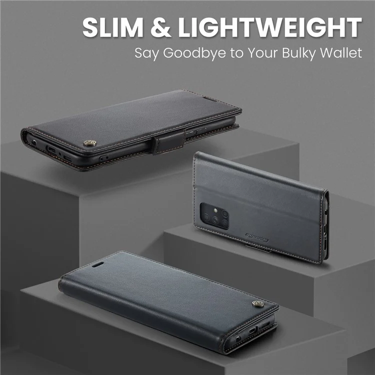 For Samsung Galaxy A71 4G SM-A715 Leather Case CASEME 023 RFID Blocking 3 Card Slot Mobile Cover - Black