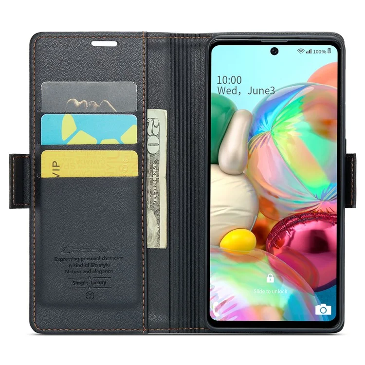 For Samsung Galaxy A71 4G SM-A715 Leather Case CASEME 023 RFID Blocking 3 Card Slot Mobile Cover - Black