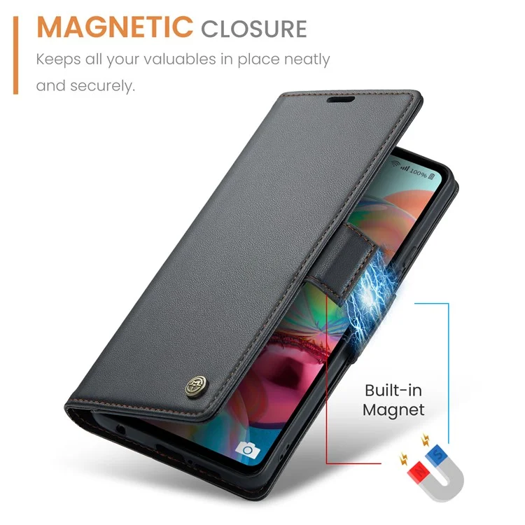 For Samsung Galaxy A71 4G SM-A715 Leather Case CASEME 023 RFID Blocking 3 Card Slot Mobile Cover - Black