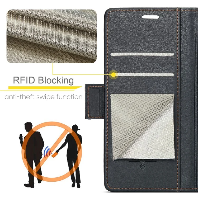 For Samsung Galaxy A71 4G SM-A715 Leather Case CASEME 023 RFID Blocking 3 Card Slot Mobile Cover - Black
