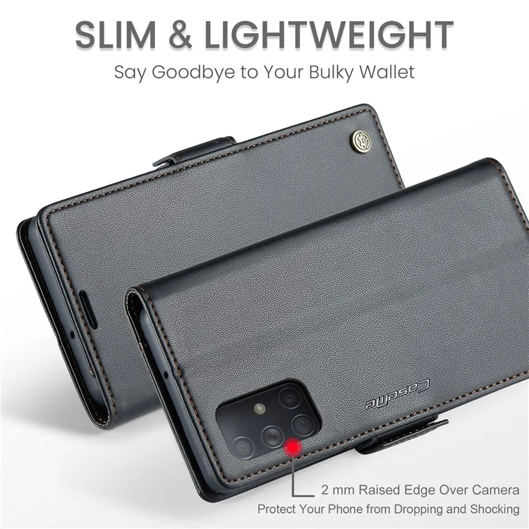 For Samsung Galaxy A71 4G SM-A715 Leather Case CASEME 023 RFID Blocking 3 Card Slot Mobile Cover - Black