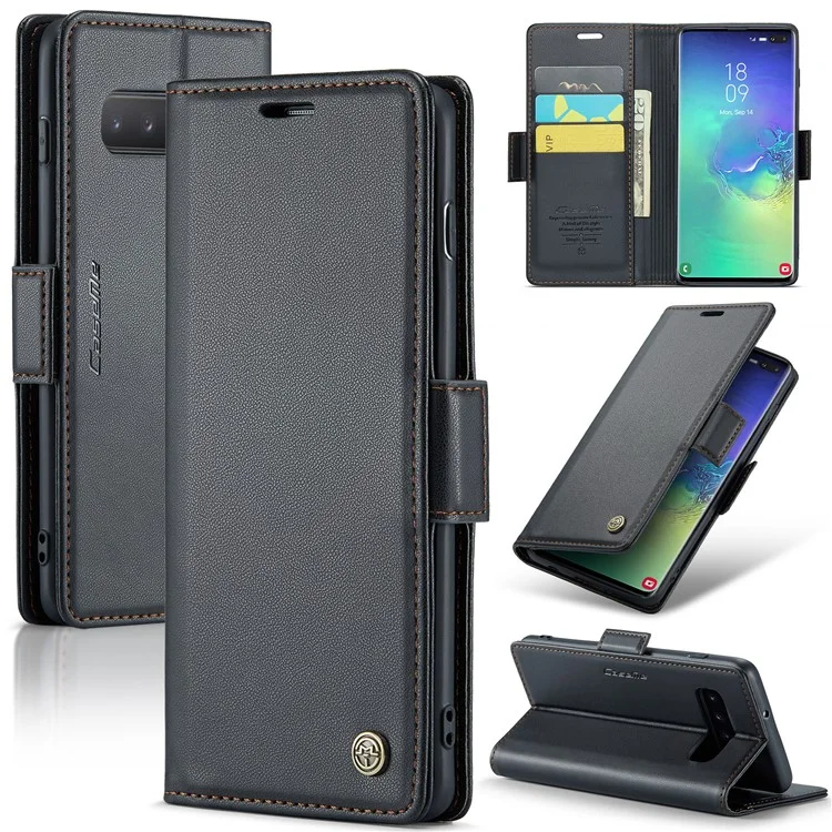 For Samsung Galaxy S10 Plus Leather Case CASEME 023 RFID Blocking 3 Card Slot Mobile Cover - Black