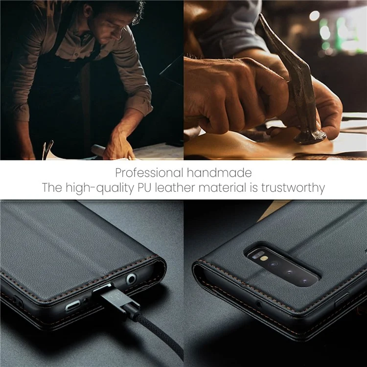 For Samsung Galaxy S10 Plus Leather Case CASEME 023 RFID Blocking 3 Card Slot Mobile Cover - Black