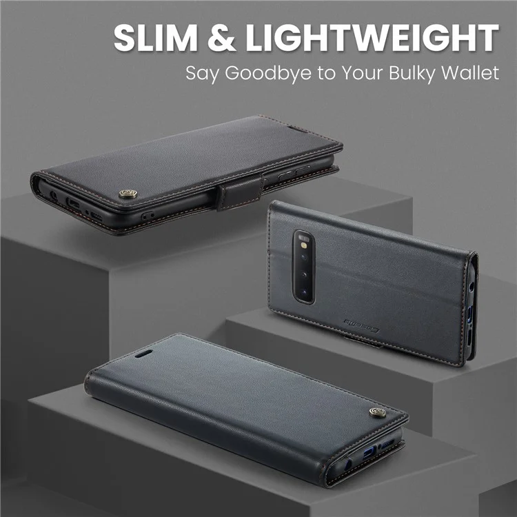 For Samsung Galaxy S10 Plus Leather Case CASEME 023 RFID Blocking 3 Card Slot Mobile Cover - Black