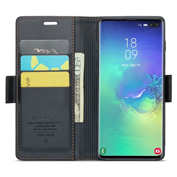 For Samsung Galaxy S10 Plus Leather Case CASEME 023 RFID Blocking 3 Card Slot Mobile Cover - Black