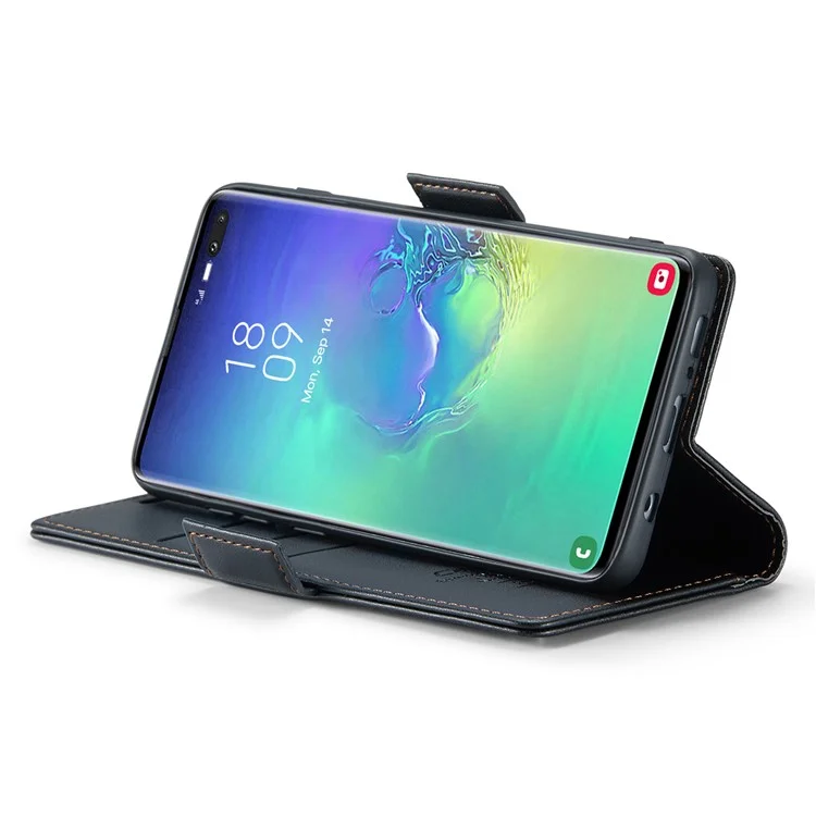 For Samsung Galaxy S10 Plus Leather Case CASEME 023 RFID Blocking 3 Card Slot Mobile Cover - Black