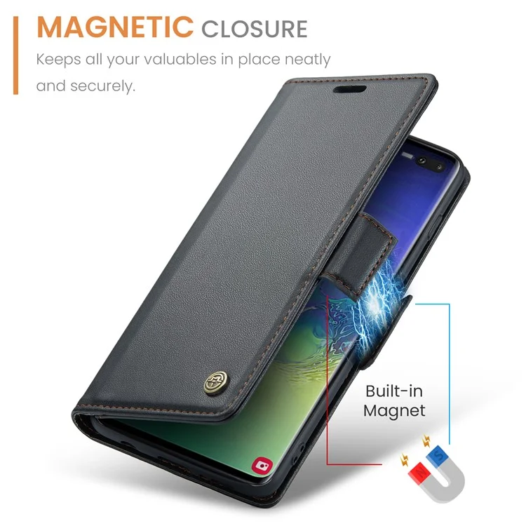 For Samsung Galaxy S10 Plus Leather Case CASEME 023 RFID Blocking 3 Card Slot Mobile Cover - Black