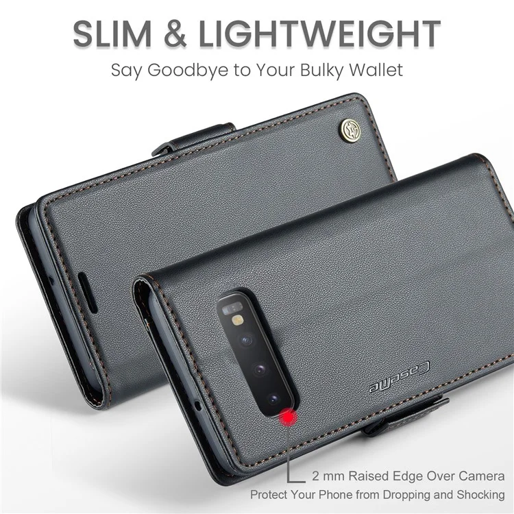 For Samsung Galaxy S10 Plus Leather Case CASEME 023 RFID Blocking 3 Card Slot Mobile Cover - Black