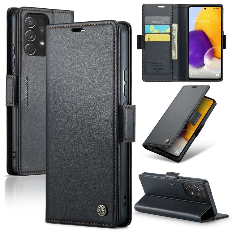 CASEME 023 Series For Samsung Galaxy A72 4G / 5G RFID Blocking Phone Leather Case Wallet Stand Cover - Black