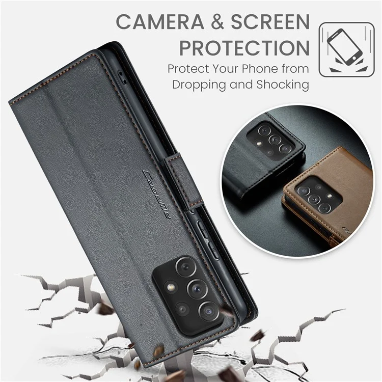 CASEME 023 Serie para Samsung Galaxy A72 4G / 5G Funda de cuero con bloqueo RFID para teléfono y cartera con soporte - Negro