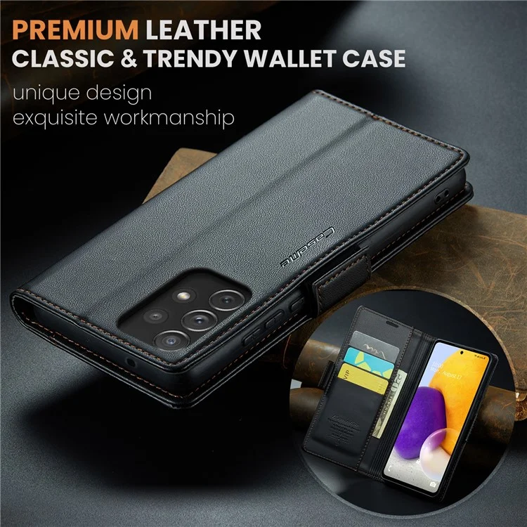 CASEME 023 Series For Samsung Galaxy A72 4G / 5G RFID Blocking Phone Leather Case Wallet Stand Cover - Black