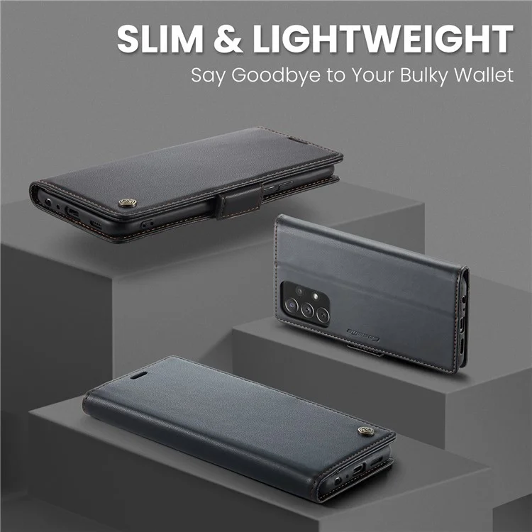 CASEME 023 Serie para Samsung Galaxy A72 4G / 5G Funda de cuero con bloqueo RFID para teléfono y cartera con soporte - Negro