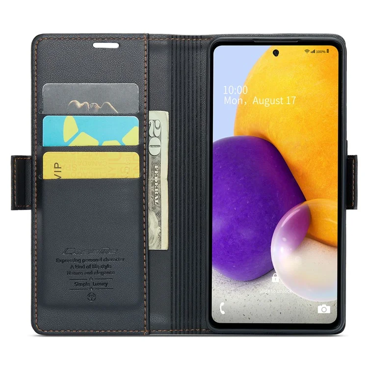 CASEME 023 Serie para Samsung Galaxy A72 4G / 5G Funda de cuero con bloqueo RFID para teléfono y cartera con soporte - Negro
