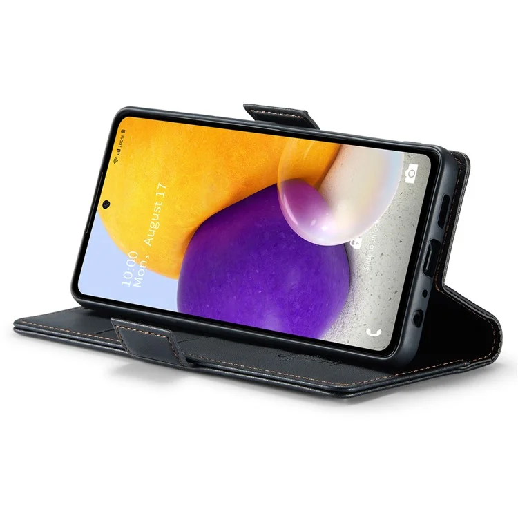 CASEME 023 Serie para Samsung Galaxy A72 4G / 5G Funda de cuero con bloqueo RFID para teléfono y cartera con soporte - Negro