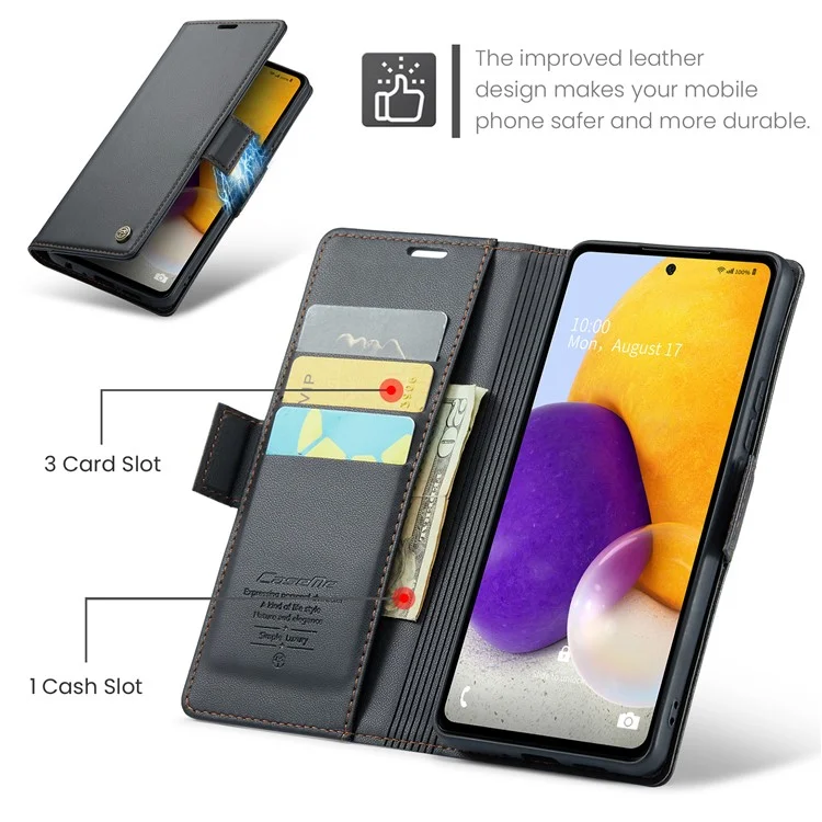 CASEME 023 Serie para Samsung Galaxy A72 4G / 5G Funda de cuero con bloqueo RFID para teléfono y cartera con soporte - Negro