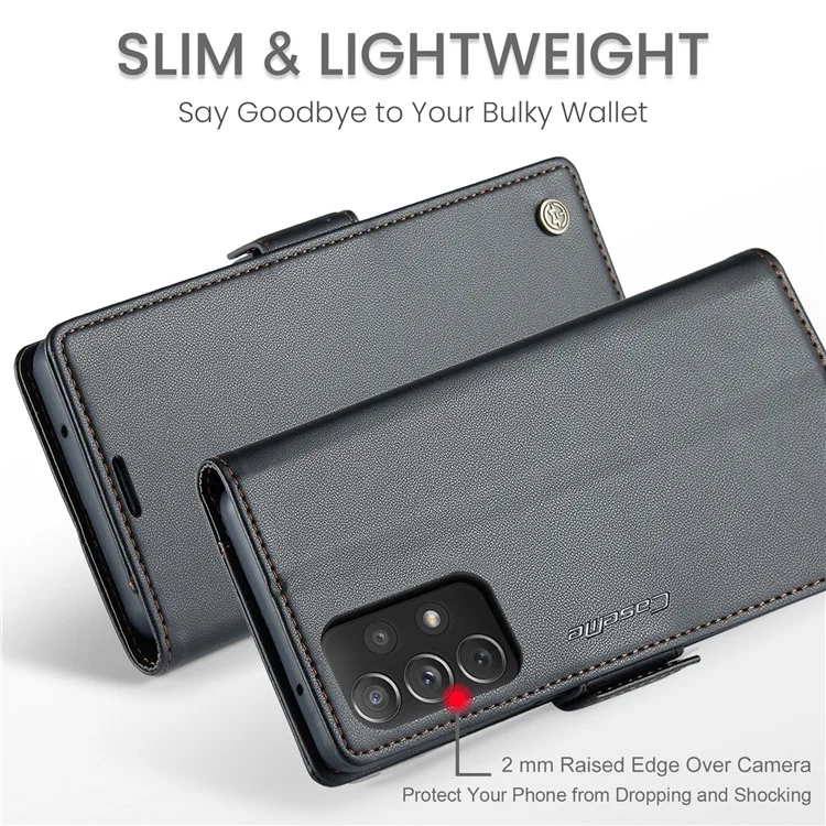 CASEME 023 Serie para Samsung Galaxy A72 4G / 5G Funda de cuero con bloqueo RFID para teléfono y cartera con soporte - Negro