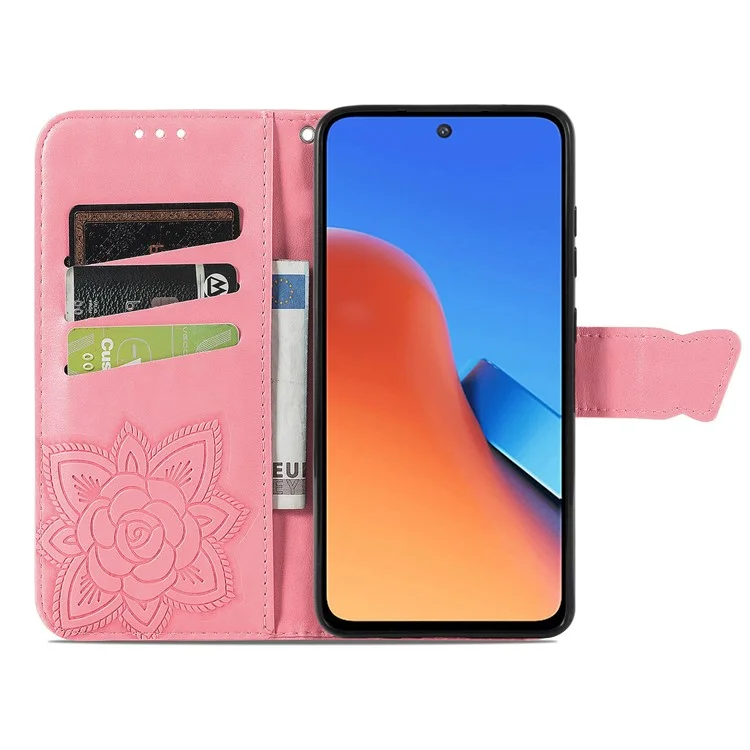 Для Xiaomi Redmi 12 4G Кожаный кошелек с изображением бабочки Чехол с подставкой - Розовый