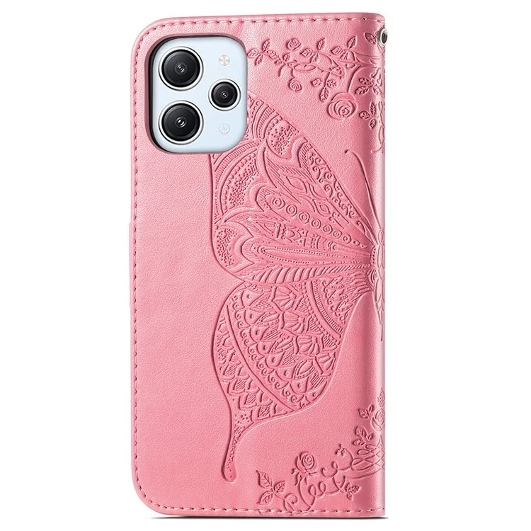 Для Xiaomi Redmi 12 4G Кожаный кошелек с изображением бабочки Чехол с подставкой - Розовый