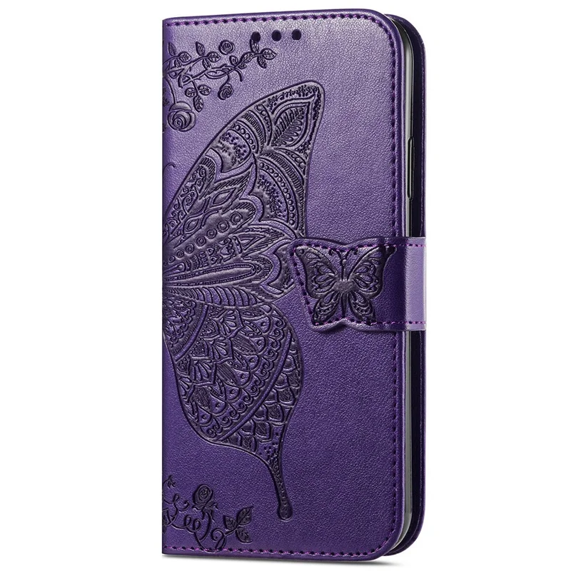 Pour Xiaomi Redmi 12 4G Étui portefeuille en cuir PU avec motif papillon - Violet