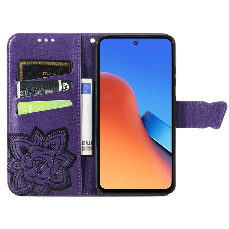 Pour Xiaomi Redmi 12 4G Étui portefeuille en cuir PU avec motif papillon - Violet