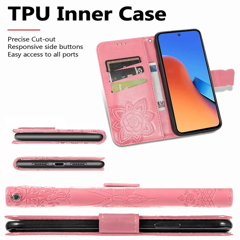 Pour Xiaomi Redmi 12 4G Étui portefeuille en cuir PU avec motif papillon - Violet