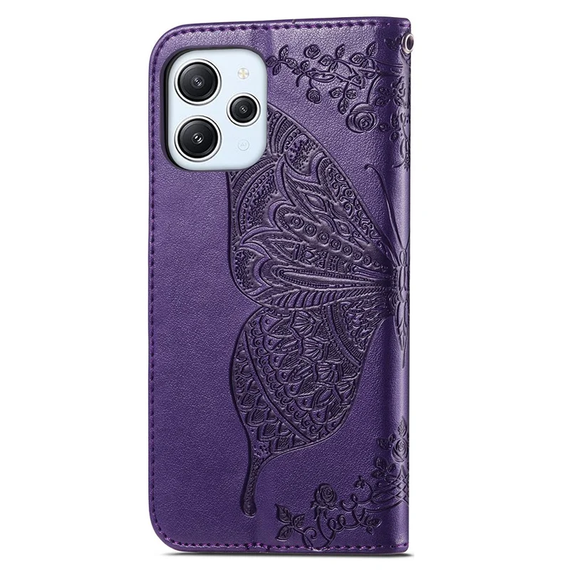 Pour Xiaomi Redmi 12 4G Étui portefeuille en cuir PU avec motif papillon - Violet