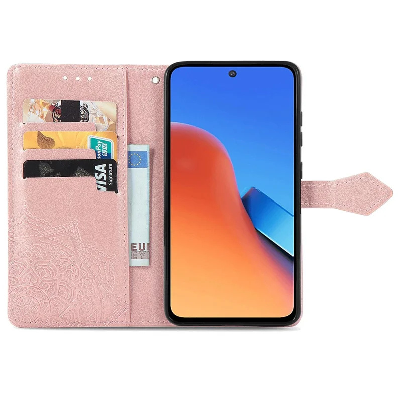 For Xiaomi Redmi 12 4G Embossed Mandala PU Leather Case Stand Wallet Phone Cover - Rose Gold