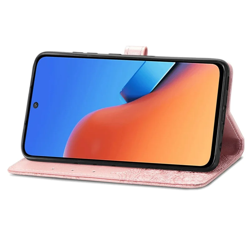 For Xiaomi Redmi 12 4G Embossed Mandala PU Leather Case Stand Wallet Phone Cover - Rose Gold