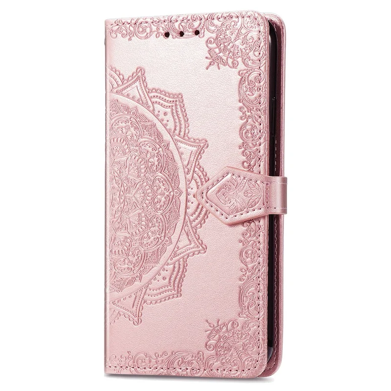 For Xiaomi Redmi 12 4G Embossed Mandala PU Leather Case Stand Wallet Phone Cover - Rose Gold