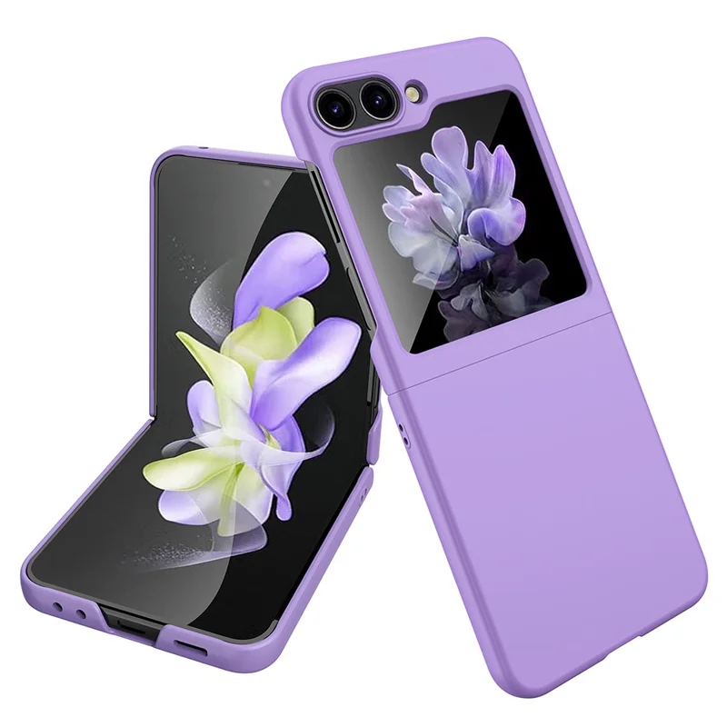 For Samsung Galaxy Z Flip5 5G Ultra Thin Hard PC Phone Case with Tempered Glass Film Rubberized Protective Cover - Purple